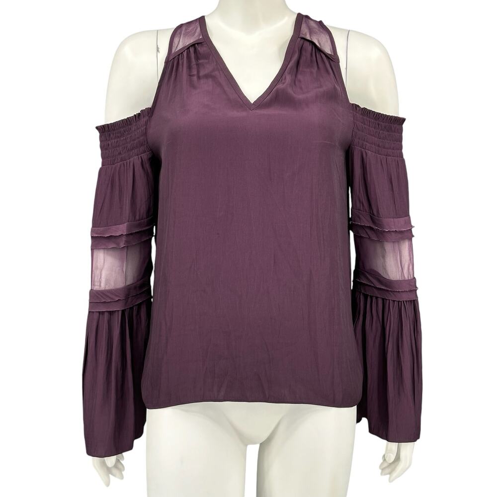 Ramy Brook Top Womens Small Purple Merlot Faretta Cold‎ Shoulder V-Neck Romantic
